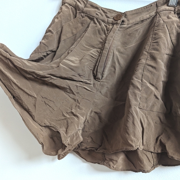 Anthropologie Elevenses Shorts Women's Sz 2 Brown High Waisted Silk Flowy Classi - Picture 3 of 6